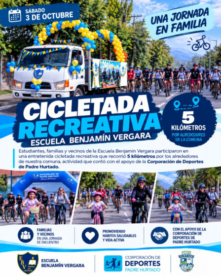 Cicletada Recreativa reunió a familias de la Escuela Benjamín Vergara en Padre Hurtado